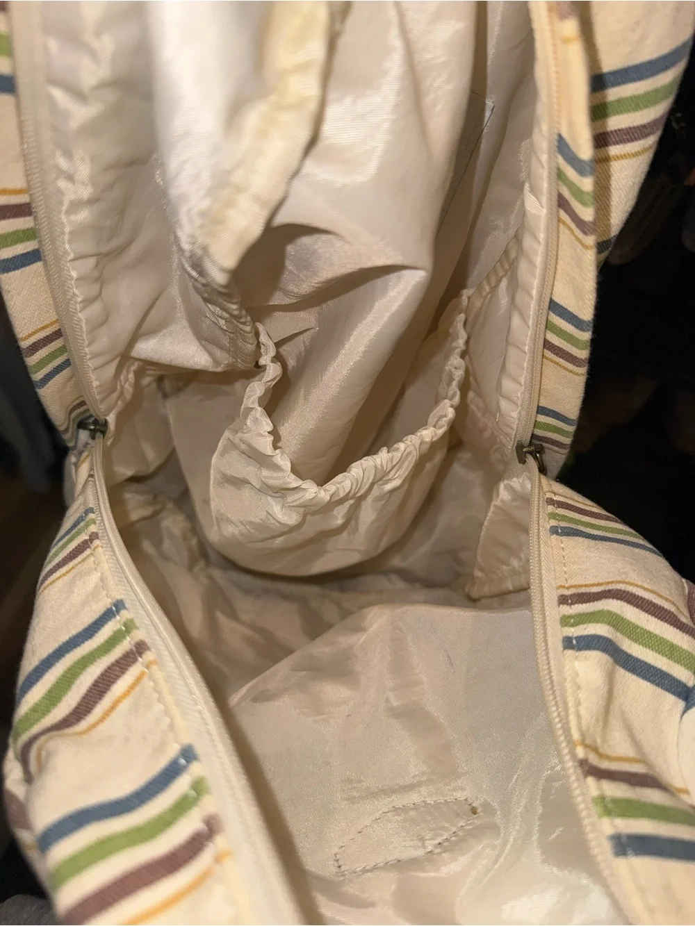 O’Neil Striped Cream Backpack with Green & Blue Accents